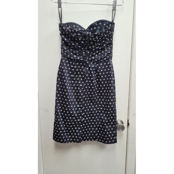 H&M Black Strapless Tube Dress Beige Polka Dots Ruched Bust Women's Size 6 - Picture 8 of 12